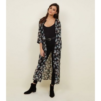 JDY Black Floral Chiffon Maxi Shirt Dress