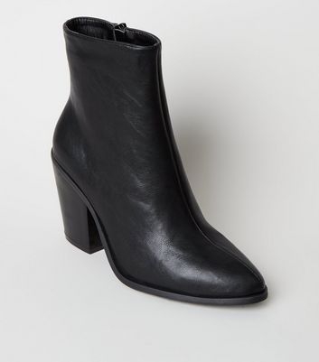 Black Leather-Look Pointed Ankle Boots