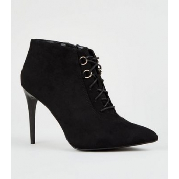 Black Suedette Lace Up Pointed Shoe Boots