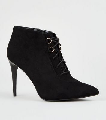 Black Suedette Lace Up Pointed Shoe Boots