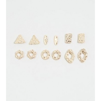 6 Pack Gold Hammered Shape Earrings