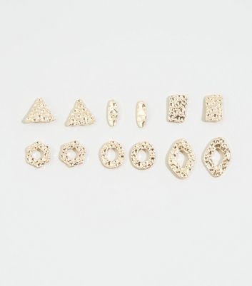 6 Pack Gold Hammered Shape Earrings