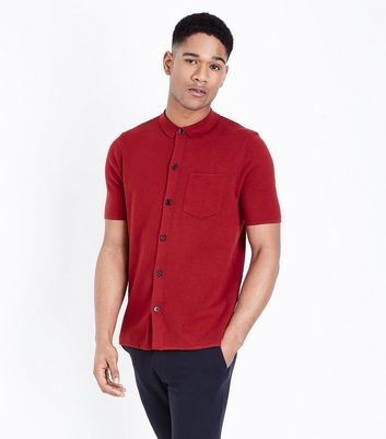 Dark Red Button Through Polo Shirt