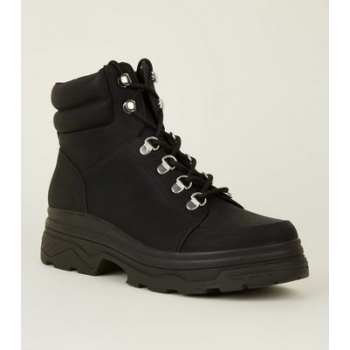 Black Chunky Lace Up Hiker Boots