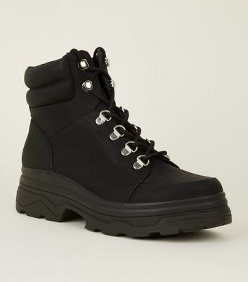 Black Chunky Lace Up Hiker Boots