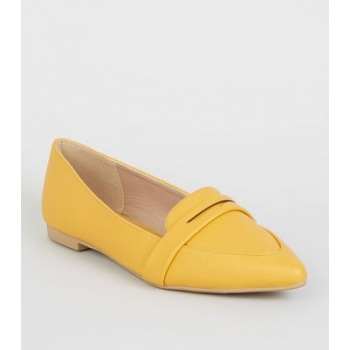 Mustard Leather-Look Pointed Penny Loafers