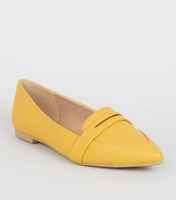 Mustard Leather-Look Pointed Penny Loafers