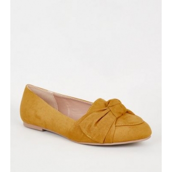 Wide Fit Mustard Suedette Bow Loafers