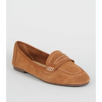 Tan Suede Contrast Stitch Loafers