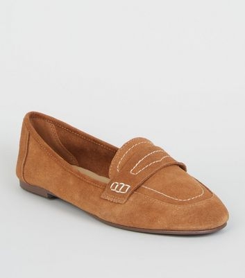 Tan Suede Contrast Stitch Loafers