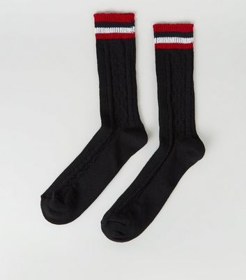 Black Sports Stripe Boot Socks