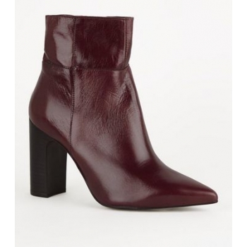 Dark Red Premium Leather Block Heel Boots