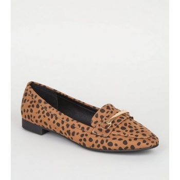 Wide Fit Brown Animal Print Bar Front Loafers