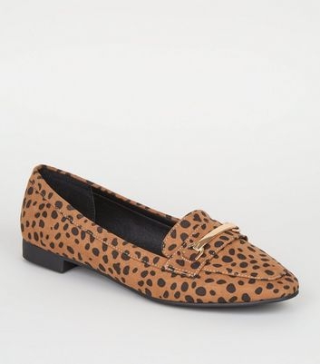 Wide Fit Brown Animal Print Bar Front Loafers