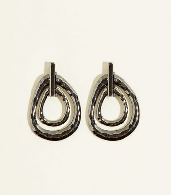 WANTED Pewter Hammered Linked Oval Earrings