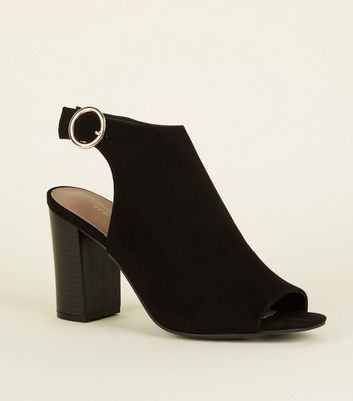 Black Suedette Peep Toe Heels