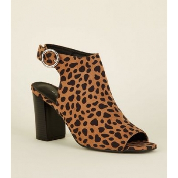 Brown Animal Print Peep Toe Heels