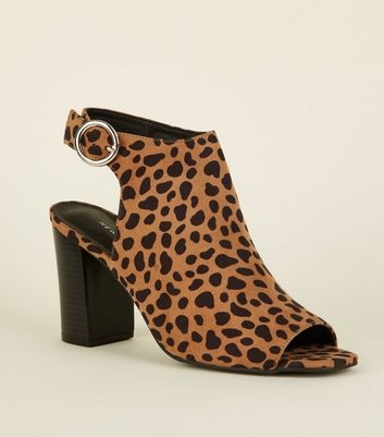 Brown Animal Print Peep Toe Heels