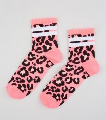 Pink Neon Leopard Print Sport Stripe Socks