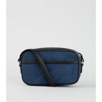 Navy Suedette Piped Camera Bag