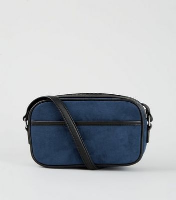 Navy Suedette Piped Camera Bag