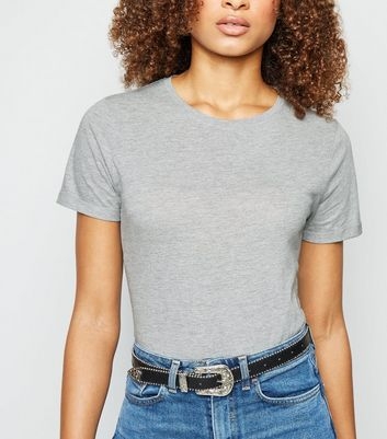 Grey Organic Cotton Blend Roll Sleeve T-Shirt