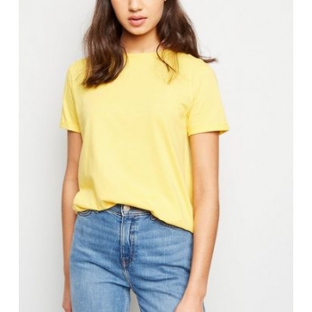 Yellow Cotton Roll Sleeve T-Shirt