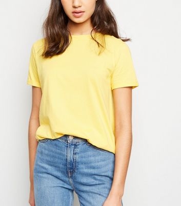 Yellow Cotton Roll Sleeve T-Shirt