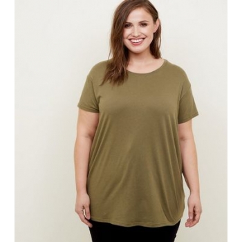 Curves Khaki Cotton Blend T-Shirt