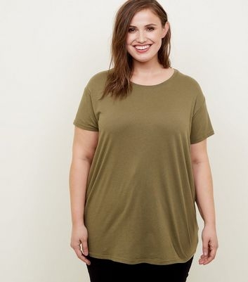 Curves Khaki Cotton Blend T-Shirt