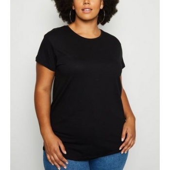 Curves Black Cotton Blend T-Shirt