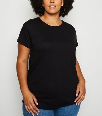 Curves Black Cotton Blend T-Shirt