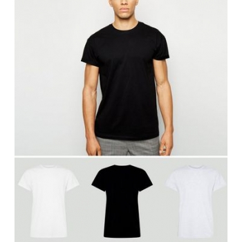 3 Pack Black, White and Grey Roll Sleeve T-Shirts