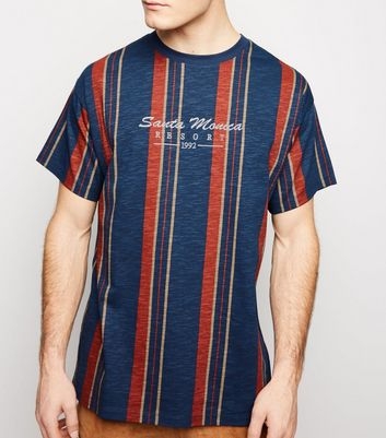 Navy Vertical Stripe Santa Monica Embroidered T-Shirt