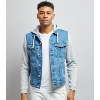 Blue Jersey Sleeve Denim Jacket