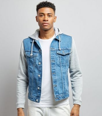 Blue Jersey Sleeve Denim Jacket