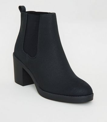 Wide Fit Black Block Heel Chelsea Boots