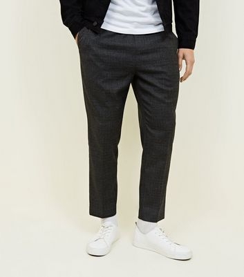 Dark Grey Tonal Check Slim Fit Trousers