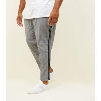 Plus Size Light Grey Check Side Stripe Trousers