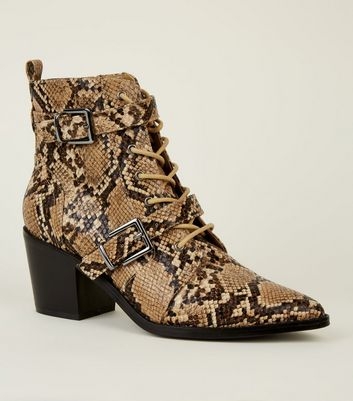 Stone Faux Snake Buckle Strap Western Boots