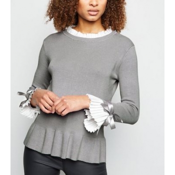 Cameo Rose Grey 2 in 1 Pleated Trim Jumper