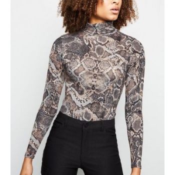 Grey Snake Print Fine Knit Bodysuit