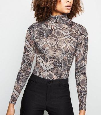 Grey Snake Print Fine Knit Bodysuit