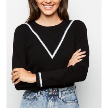 Black Chevron Fluffy Tipped Jumper