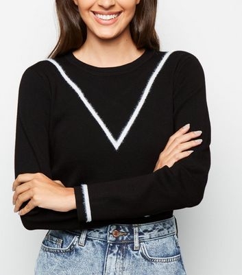 Black Chevron Fluffy Tipped Jumper