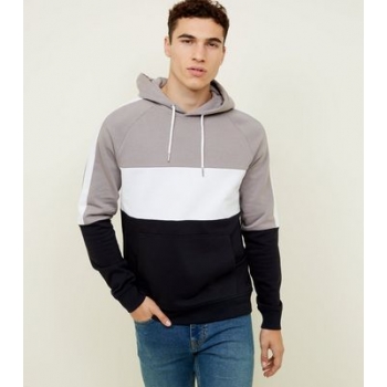 Pale Grey Colour Block Hoodie