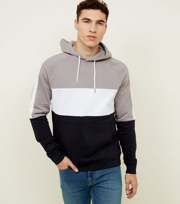 Pale Grey Colour Block Hoodie