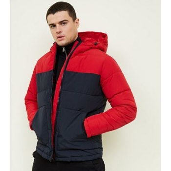 Red and Navy Colour Block Puffer Jacket