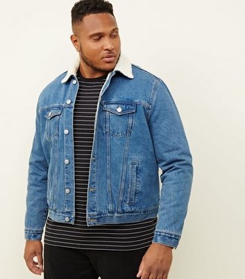 Plus Size Pale Blue Washed Borg Lined Denim Jacket