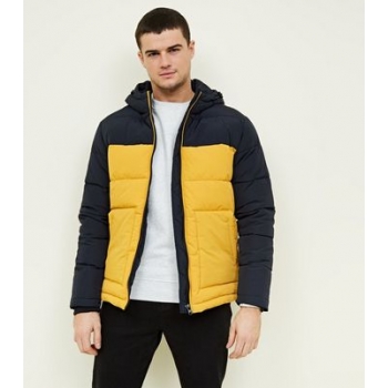 Yellow and Navy Colour Block Puffer Jacket